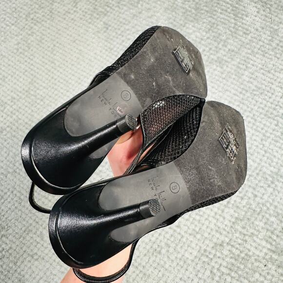 NICOLE MILLER Y2K Black Pointed Toe Fishnet Slingback Kitten Heel Jeweled 8 - Picture 5 of 5